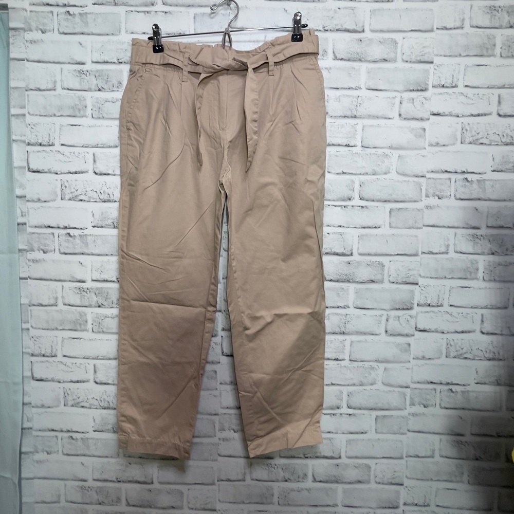 Kenneth Cole New York Tan Paper Bag Tie Waist Pleated Ankle Straight Leg Pant 10